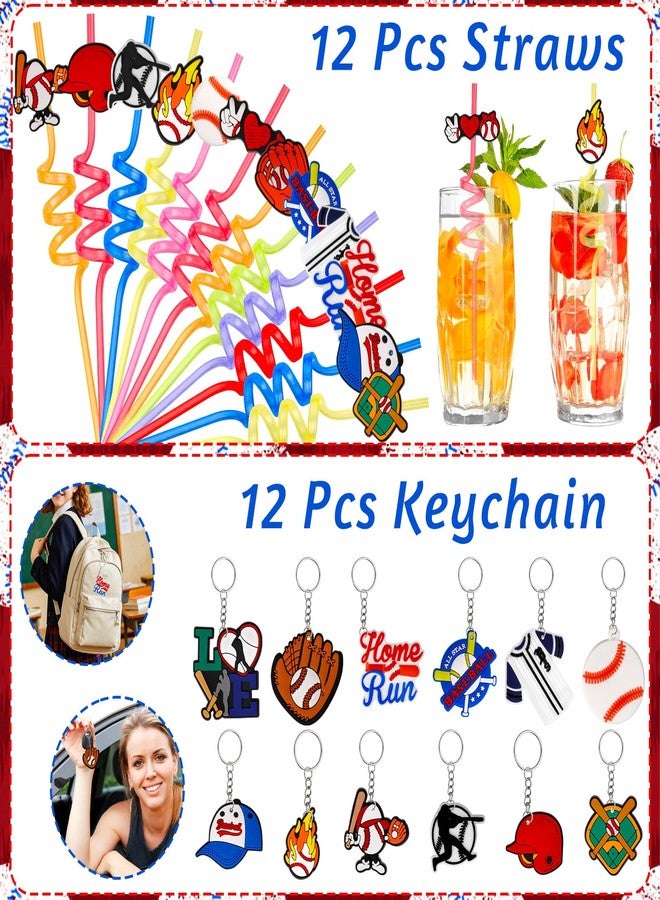 Japior 170 Pcs Baseball Party Favors Party Supplies Contains Baseball Goodie Bags Cups Straw Stickers Foam Baseballs Bracelets Keychains Thank You Tags - Ideal Baseball Birthday Party Supplies for Team - Image 3